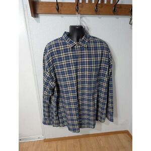 IZOD Heritage Tartan Plaid Long Sleeve Button Down Shirt-Men's 2XL  Blue Yellow